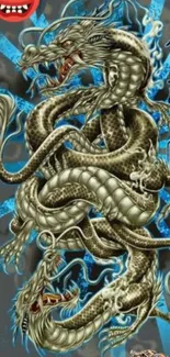 Intricate dragon art with blue and silver tones, perfect for mobile wallpaper.