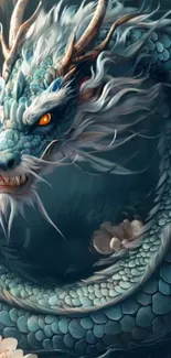 A stunning digital art of a majestic dragon with vibrant teal scales and bright eyes.