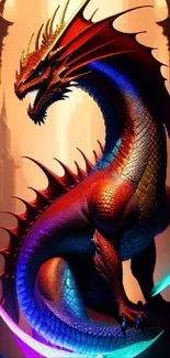 Majestic dragon with glowing scales in a fantasy setting mobile wallpaper.