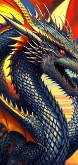 Majestic dragon with fiery details in vibrant fantasy art.