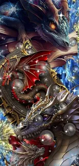 Colorful dragon fantasy art with intricate designs.