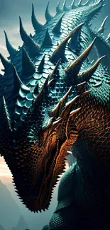 Majestic dragon with teal scales in a fantasy setting.