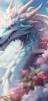 Beautiful dragon emerging from clouds with vibrant colors.