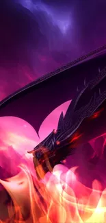 Majestic dragon with purple flames mobile wallpaper.