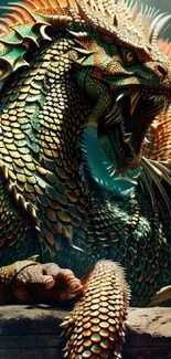 Vibrant dragon with detailed scales, perfect for mobile wallpaper.