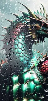 Majestic dragon with colorful scales in a fantasy setting.