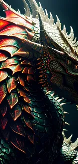 Majestic dragon artwork with vibrant scales, suitable for mobile wallpaper.