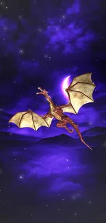 Dragon soaring in a vibrant purple night sky wallpaper.