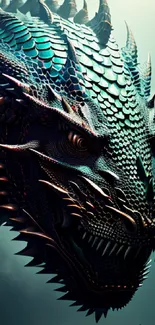 Majestic dragon with teal scales in stunning mobile wallpaper.