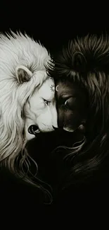 Artistic black and white lion design wallpaper.