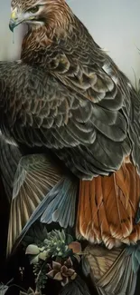 Majestic eagle depicted in detailed artwork with earthy tones.