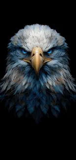 Artistic eagle portrait with vibrant feathers on black background.