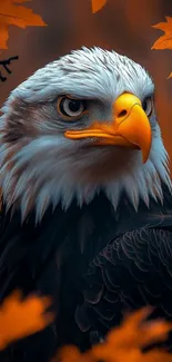 Bald eagle amidst autumn leaves wallpaper.
