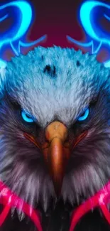 Fierce eagle digital art wallpaper with vibrant blue hues and intense eyes.