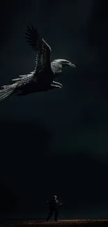 Majestic eagle soaring against a dark, dramatic night sky, evoking awe and wonder.