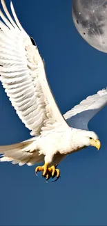 Eagle soaring against a moonlit sky.