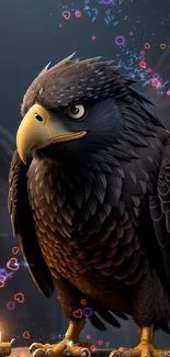 Dark eagle with candlelit night background.