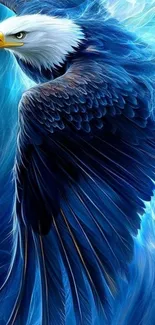 Majestic eagle with detailed blue wings in stunning mobile wallpaper.