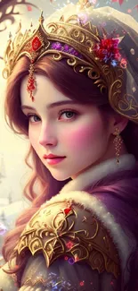 A fairy tale princess in regal attire with a jeweled crown.