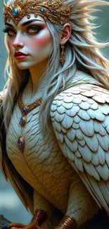 Fantasy bird queen in majestic art illustration.