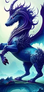 Majestic blue dragon artwork with intricate fantasy design.