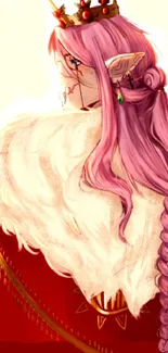 Fantasy elf queen with pink hair and crown on mobile wallpaper.