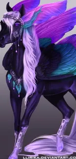 Majestic fantasy horse with colorful wings.