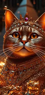 A majestic cat adorned with gold and jewels.