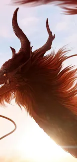 Majestic fiery dragon in a dynamic scene for mobile wallpaper.