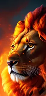 Majestic lion with fiery mane, artistic mobile wallpaper.