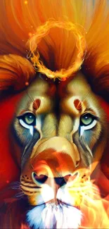 Vibrant and majestic lion with fiery mane art wallpaper.