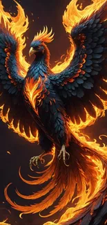 Phoenix with fiery wings glowing in vibrant shades of orange.