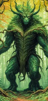 Majestic green forest creature in a lush environment, exuding fantasy and wonder.