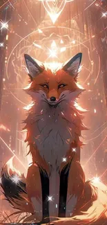 Beautiful orange fox in fantasy setting with glowing, ethereal background.