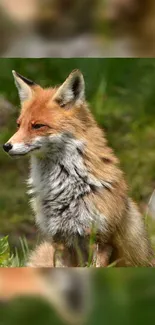 Majestic fox sitting in a lush green forest