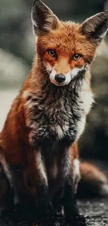 Majestic fox in natural pose mobile wallpaper.