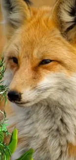 Majestic orange fox in its natural habitat, vividly captured for your phone screen.