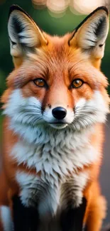 Majestic fox sitting on a forest path with soft, blurred background.