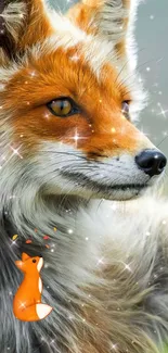 Majestic fox with sparkling effects on mobile wallpaper.