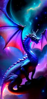 Mystical dragon in a vibrant galaxy setting mobile wallpaper.