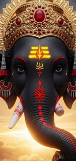 Majestic Ganesha with golden crown wallpaper