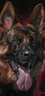 Realistic painting of a German Shepherd, ideal for phone wallpaper.