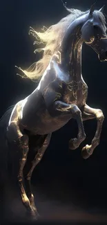 Majestic glowing horse against dark background.