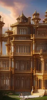 Majestic golden castle with fantasy architecture, perfect for a mobile wallpaper.