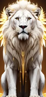 Majestic white lion with golden aura.