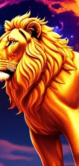 Vibrant golden lion with cosmic backdrop on mobile wallpaper.