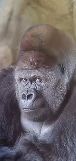 Close-up of a majestic gorilla in a natural setting.