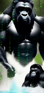 Gorilla digital art with green sci-fi glow and dynamic pose.