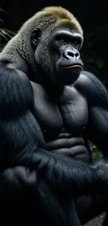 Majestic gorilla sitting gracefully in the jungle setting.