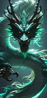 Majestic green dragon with glowing eyes